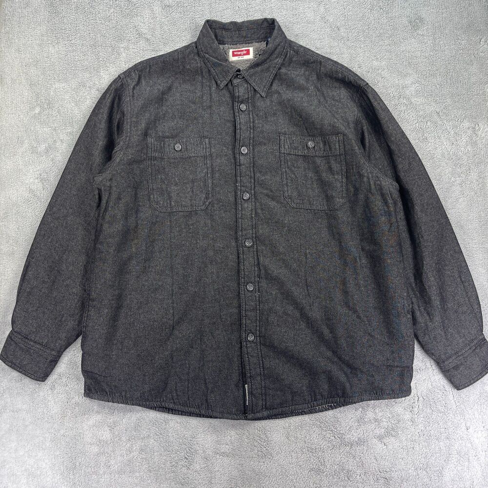 Wrangler Shacket Men's Large Black Denim Cotton Sherpa Lined Button Up